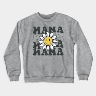 Womens Minimal Happy Face Mama Sunflower Smile Face Trendy Crewneck Sweatshirt